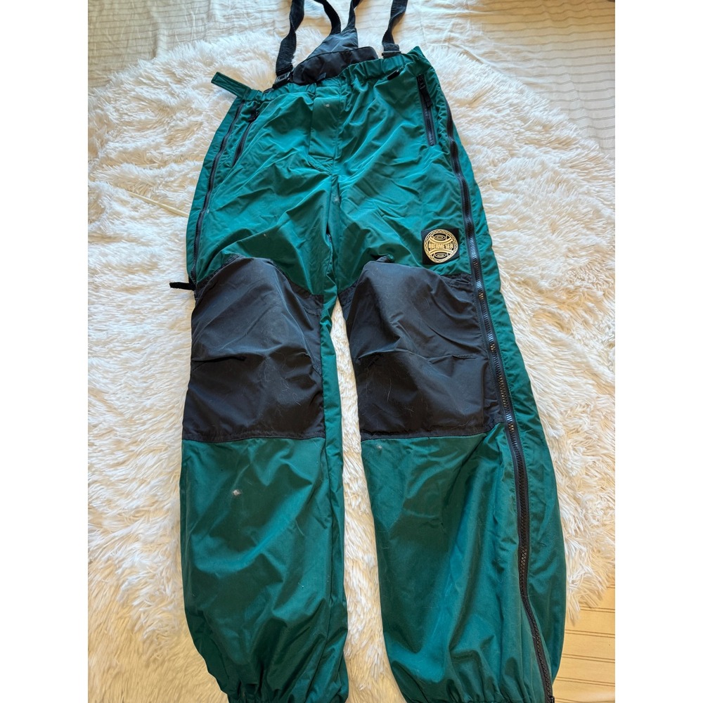 Obermeyer Juniors 18 Ski Pants Green Black Snow Bibs Overalls Full Side Zip